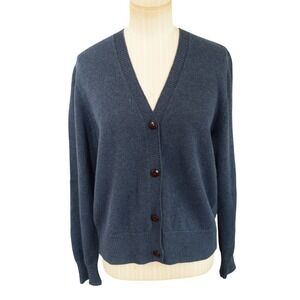 Alex Mill Cardigan Medium Navy Blue Cotton Linen Blend V-Neck Women Sweater